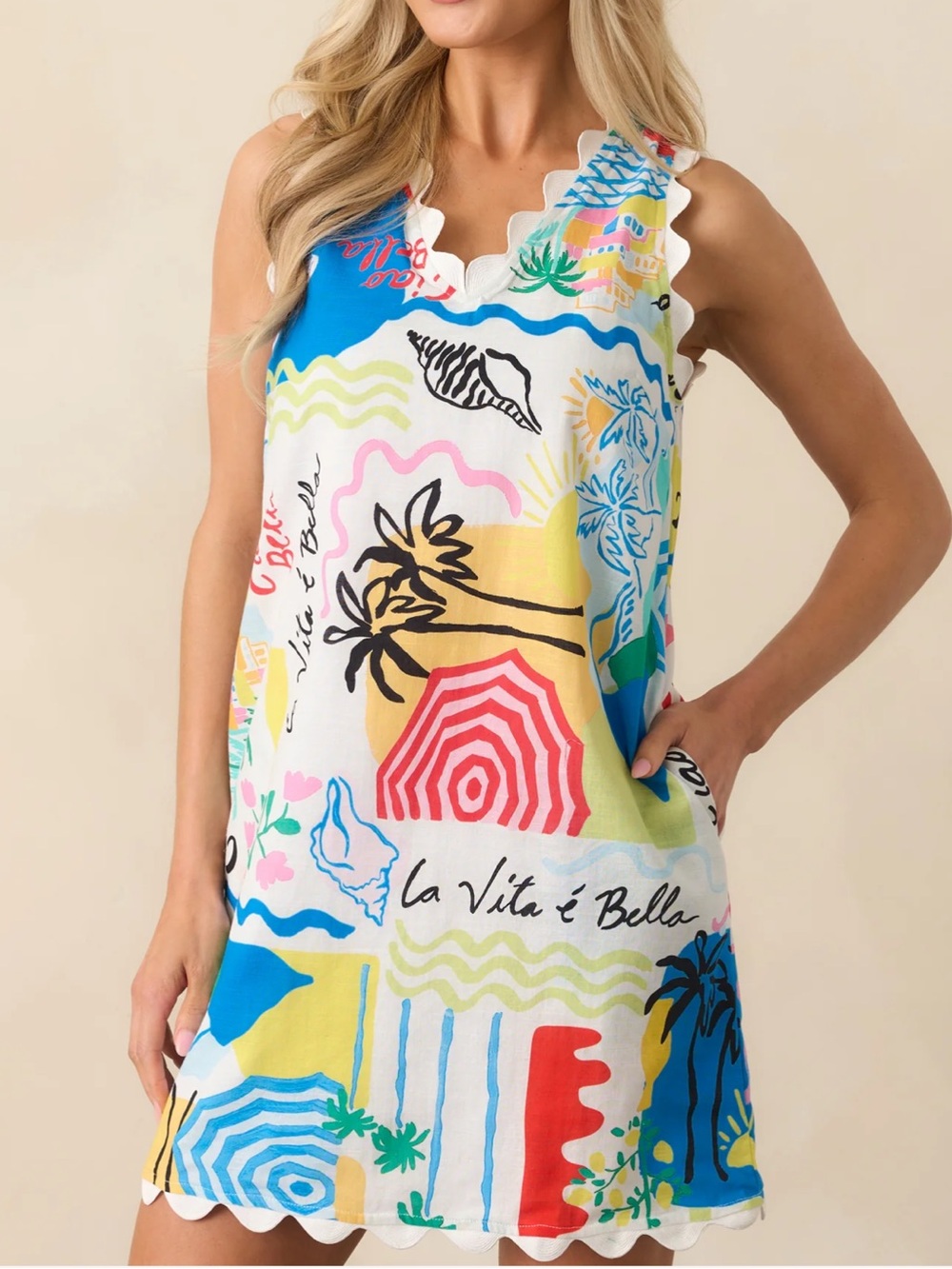 ❣️PROSPERINA LUISA MULTI TROPICAL PRINT LINEN SHIFT MINI DRESS Medium